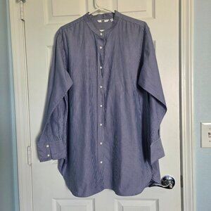 Uniqlo Button Up Tunic Shirt Dress Size L Blue Striped Oversized Coastal Preppy